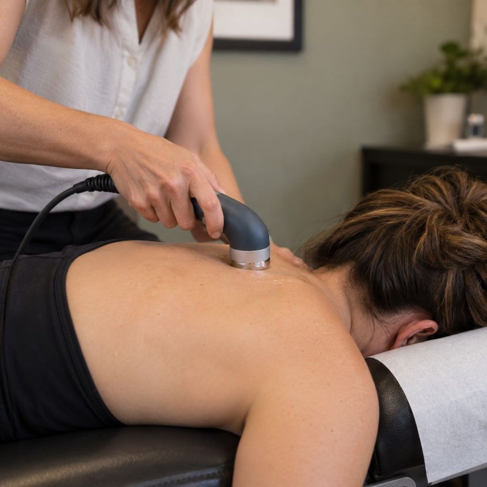 Ultrasound applied to a patient's upper back